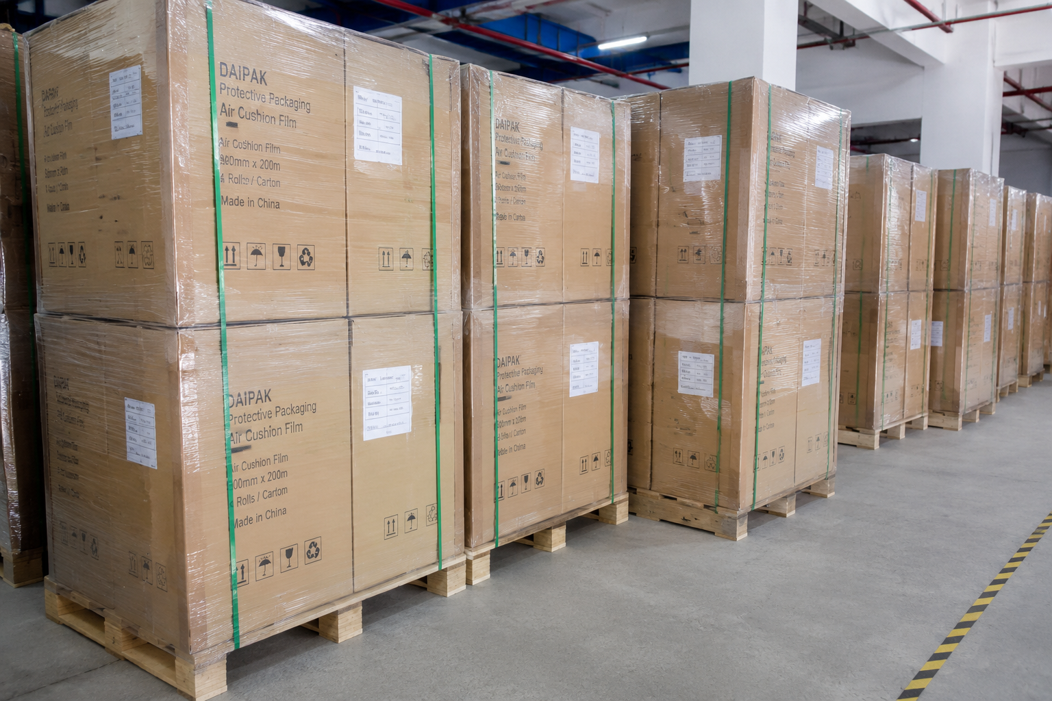 packed cartons of packaging materials with clear labels and carton marks ready for export shipment
